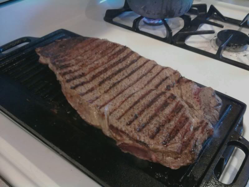 2.7lb "Family Steak" on my Indoor Gas Gr