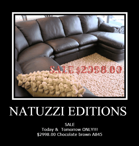Natuzzi Editions A845 Brown leather SECTIONAL $3498.00.. NOW $2998.00, Natuzzi Editions A845 Brown leather sofa SECTIONAL SALE $3498.00.. NOW $2998.00. (REG. $5000.00) FALL Furniture Sales, Natuzzi Editions, Italsofa, W. Schillig leather sectionals & sofas. Up to 50% Off Floor Sample Sale!  Lowest prices, Best selection! INTERIOR CONCEPTS FURNITURE CALL NOW: 215-468-6226. Best Leather Selection at the very Best price!  Leather Furniture Sale All Leather by Natuzzi, El ran, Italsofa, Natuzzi Editions, W.Schillig Leather on sale! VISIT ONLINE STORE:  http://store.interiorconceptsfurniture.com/nalemi.html