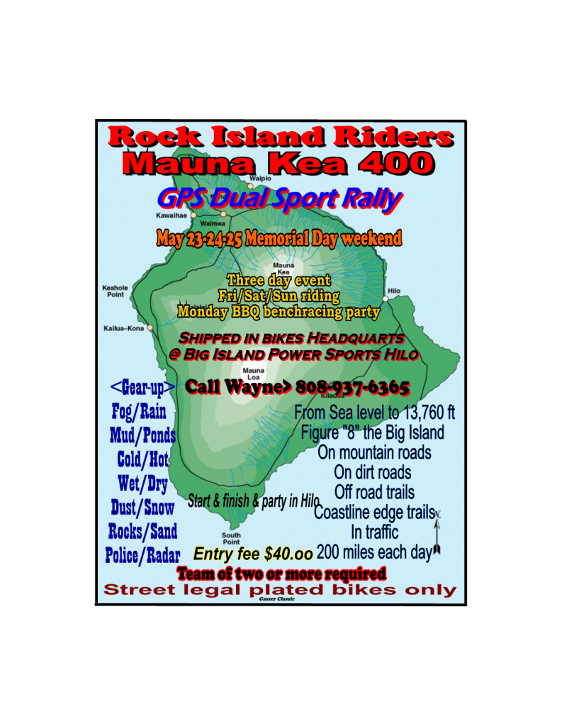RIR GPS MK 400 Rally Rock Island Rider Mauna kea 400 GPS Dual Sport Rally