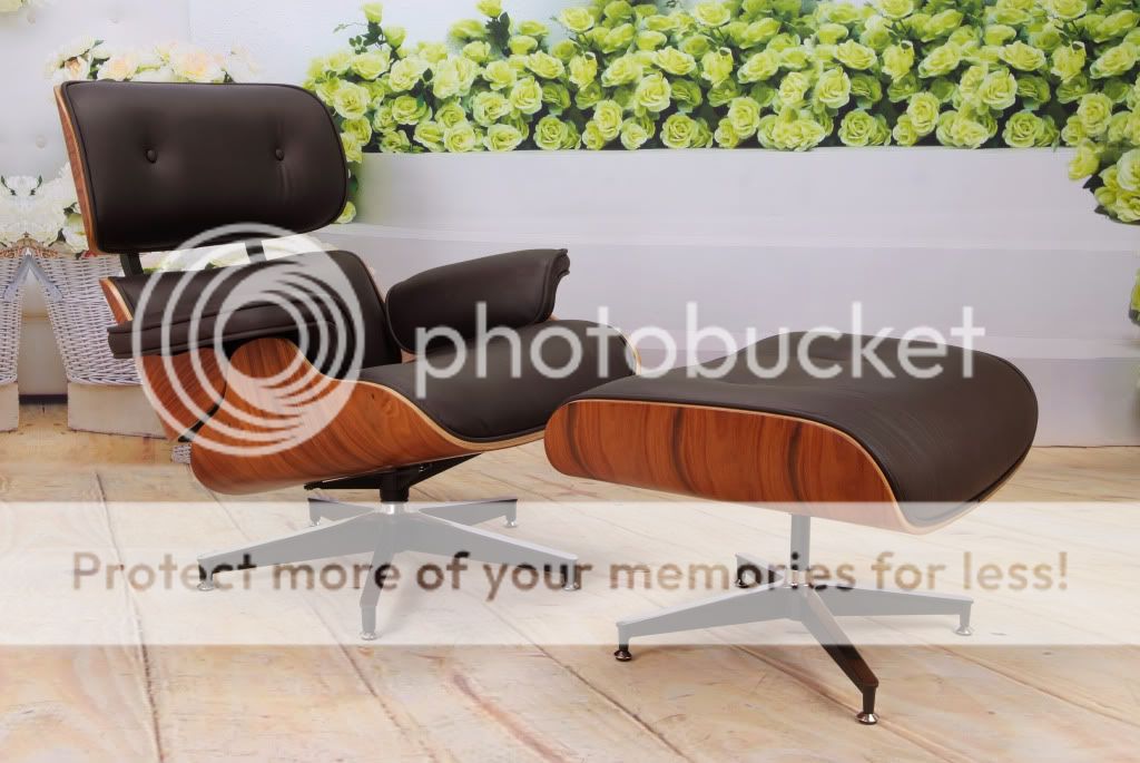 Apex Italian Leather Brown Lounge Chair and Ottoman in Charles Eames