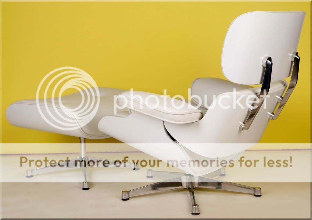 Apex Lounge Chair and Ottoman White Leather Plain Wood Charles Eames