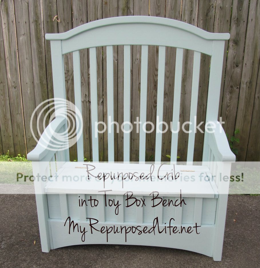 crib repurposed into a tox box with a bench
